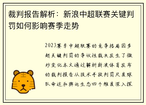 裁判报告解析：新浪中超联赛关键判罚如何影响赛季走势