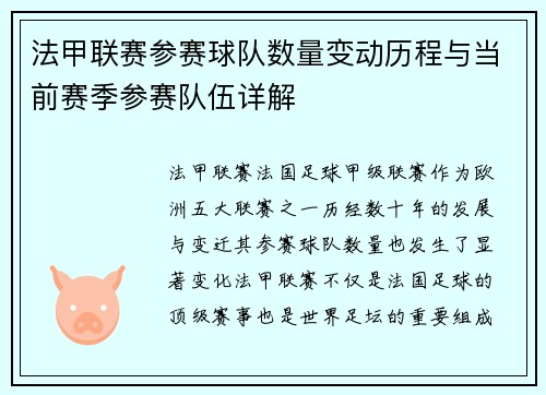 法甲联赛参赛球队数量变动历程与当前赛季参赛队伍详解