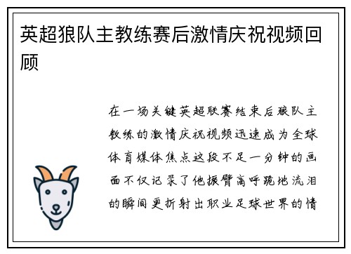 英超狼队主教练赛后激情庆祝视频回顾